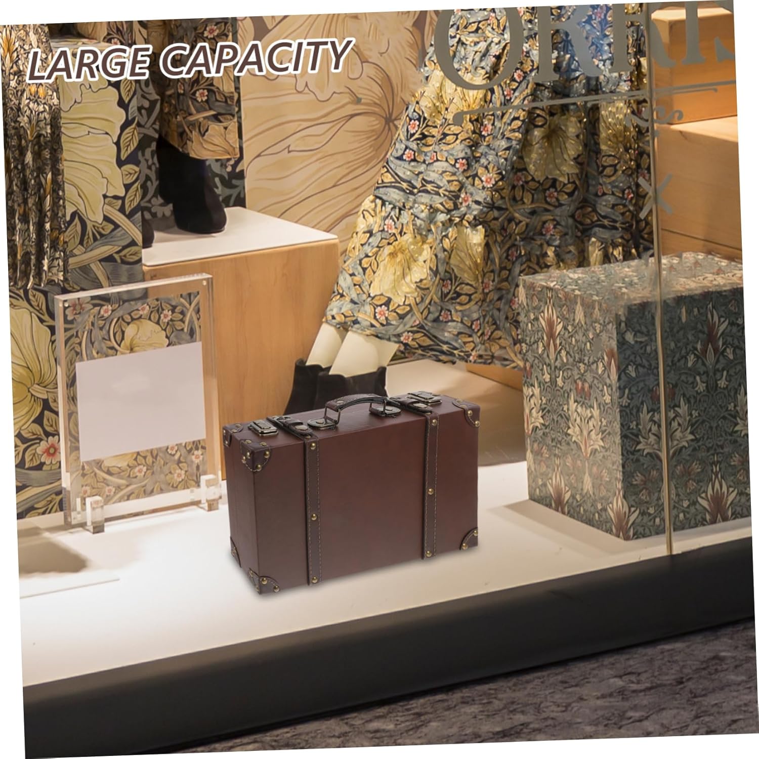 PRETYZOOM Suitcase Vintage Style Decorative Trunk for Boutique Display Photo Props Storage Classic British Design Leather Construction