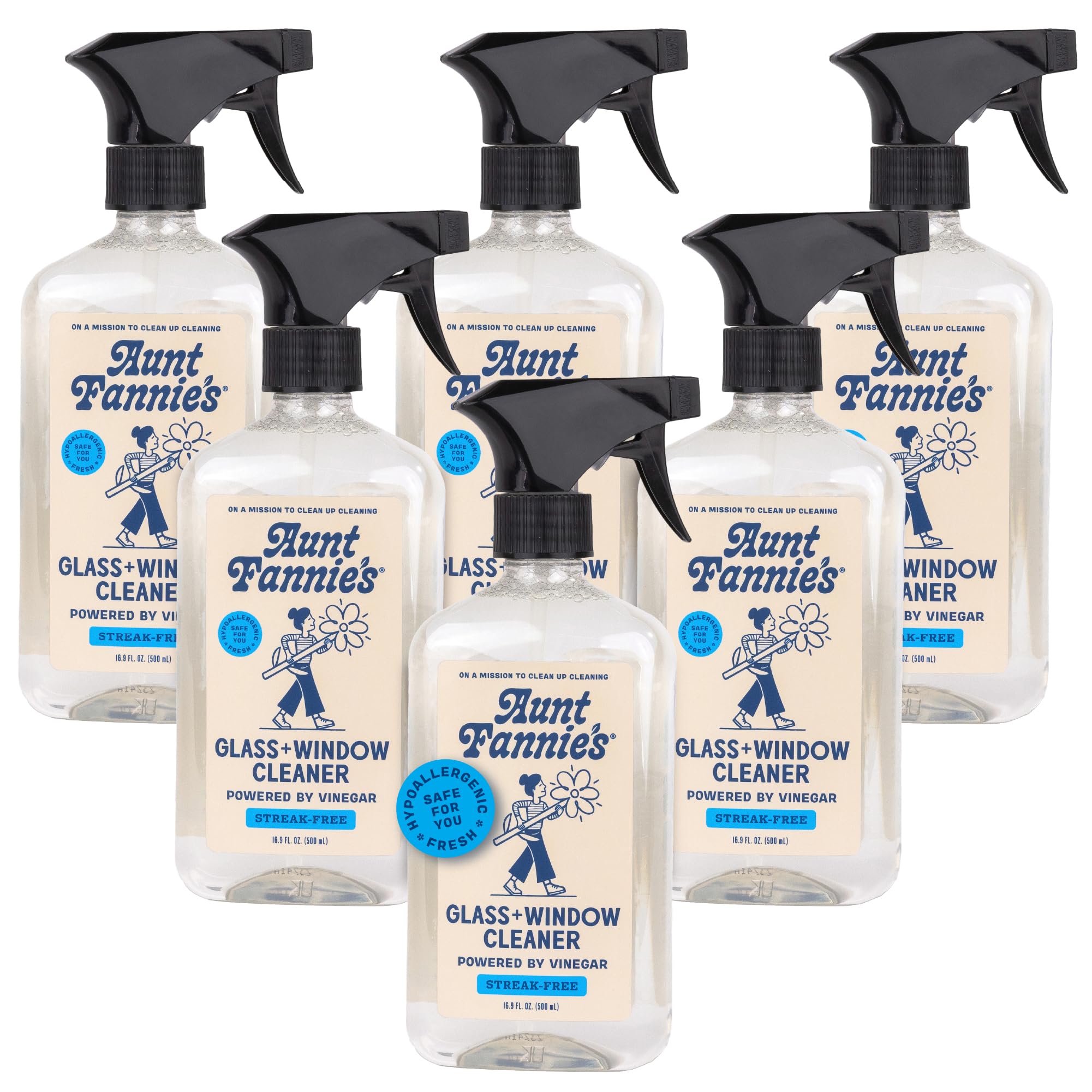 Aunt Fannie’s Glass & Window Cleaning Vinegar Wash - Natural Streak-Free Glass Cleaner - 16.9 oz Bottle (6-Pack)