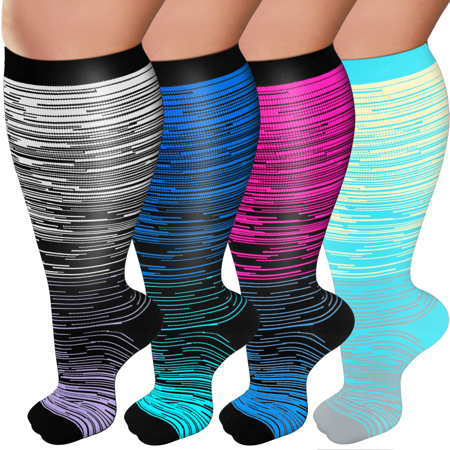 IseasooPlus Size Compression Socks for Women & Men Wide Calf,Knee High Extra Large Support Socks for Nurses Circulation