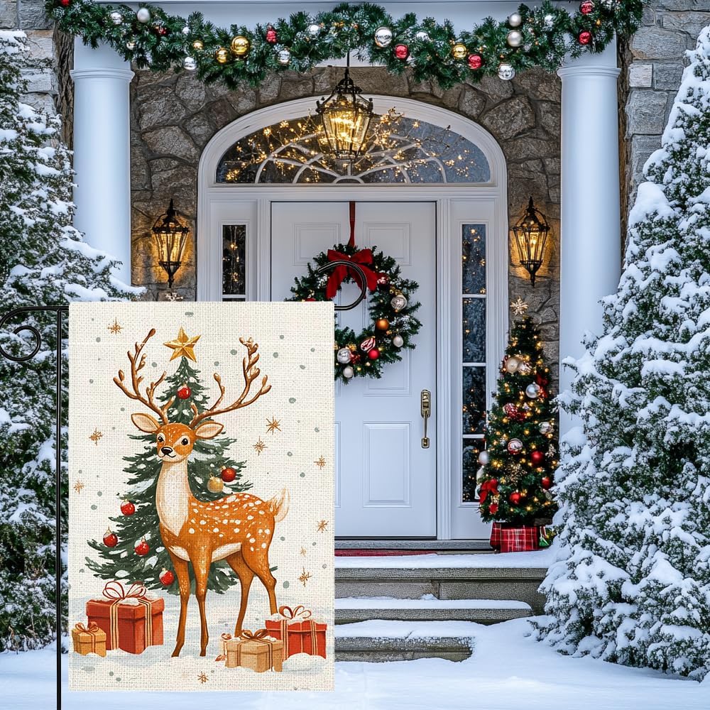 Winter Reindeer Snowflake Garden Flag 12x18 Inch Double Sided Christmas Tree Yard Outdoor Flag House Holiday Outside Decoration - Image 2