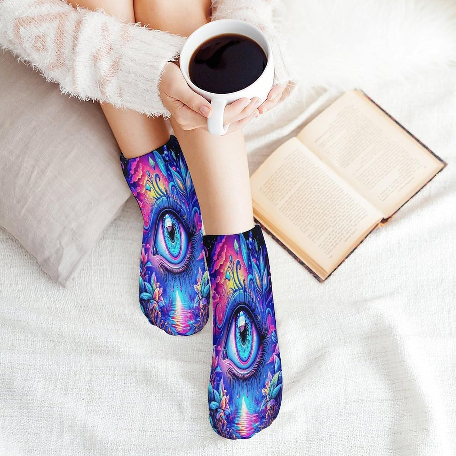 Psychedelic Eyes 5Pairs Low Cut Ankle Socks for Women No Show Casual Breathable Athletic Socks for Sport