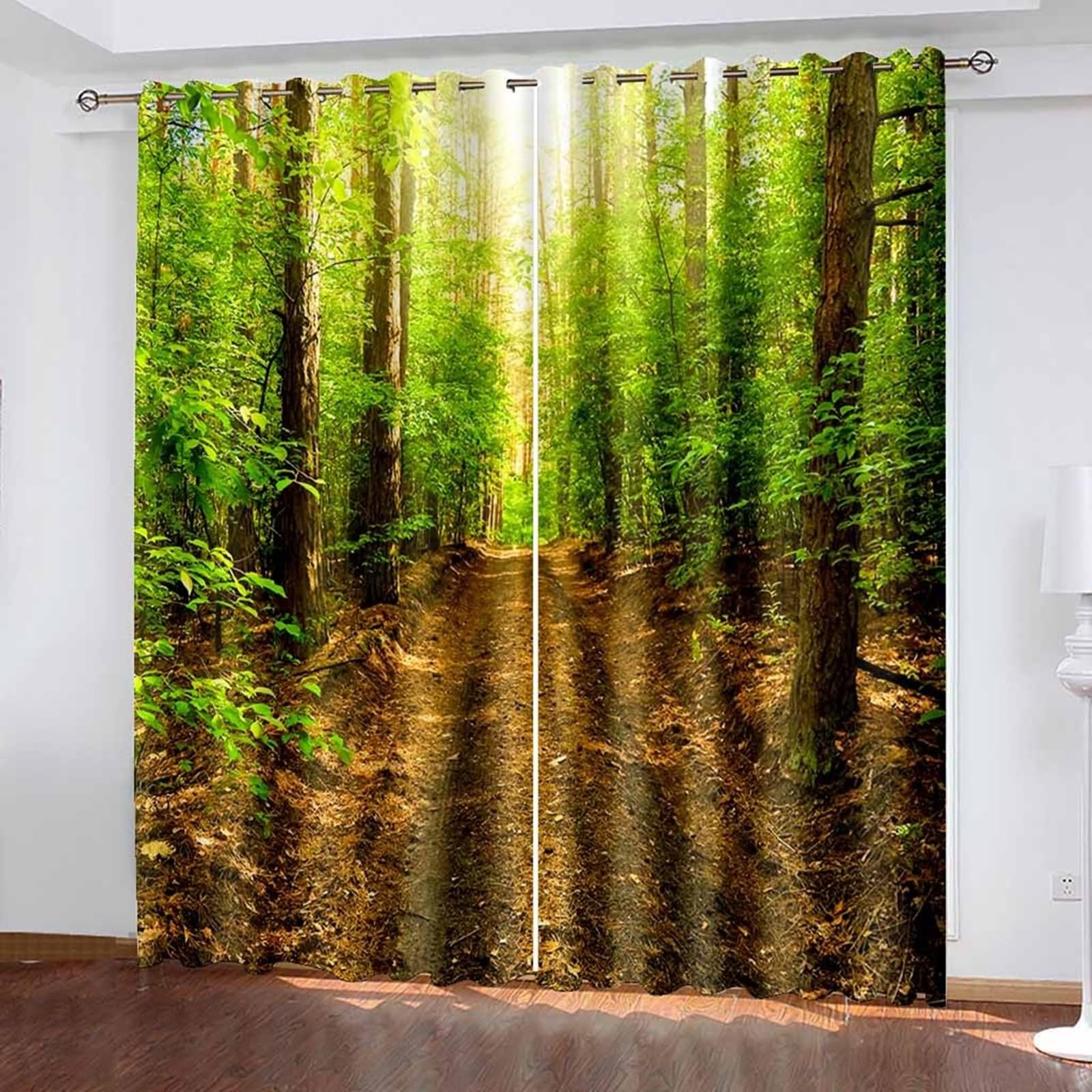 Zasłony zewnętrzne, lekka zasłona zaciemniająca żółty zielony brązowy drewno i szlak słońca poliester zestaw 214 x 160 cm