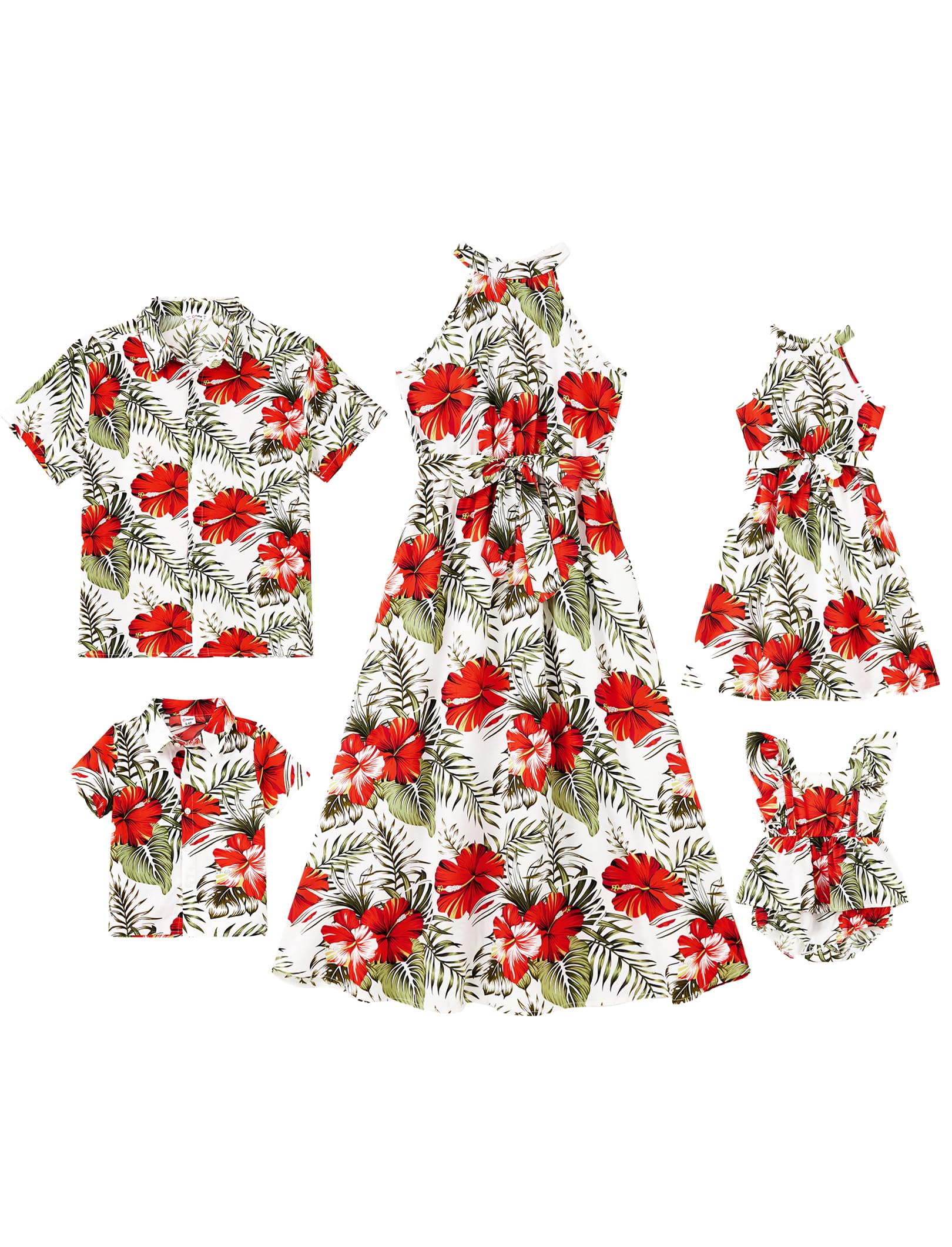 PATPAT Family Hawaiian Matching Outfits Mommy and Me Outfits Caribbean Vacation Summer Tropical Halter Sundresses and Shirts