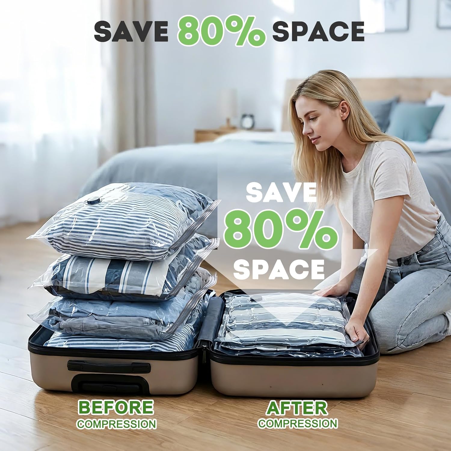 Mapambo Vacuum Storage Bags with -60000Pa USB Pump, 15 Pack Vacuum Seal Bags for Clothing Travel in 3 Sizes, Travel Vacuum Bags with Pump, Saving up to 80% of Luggage Space (15 Combo Size) - Image 4