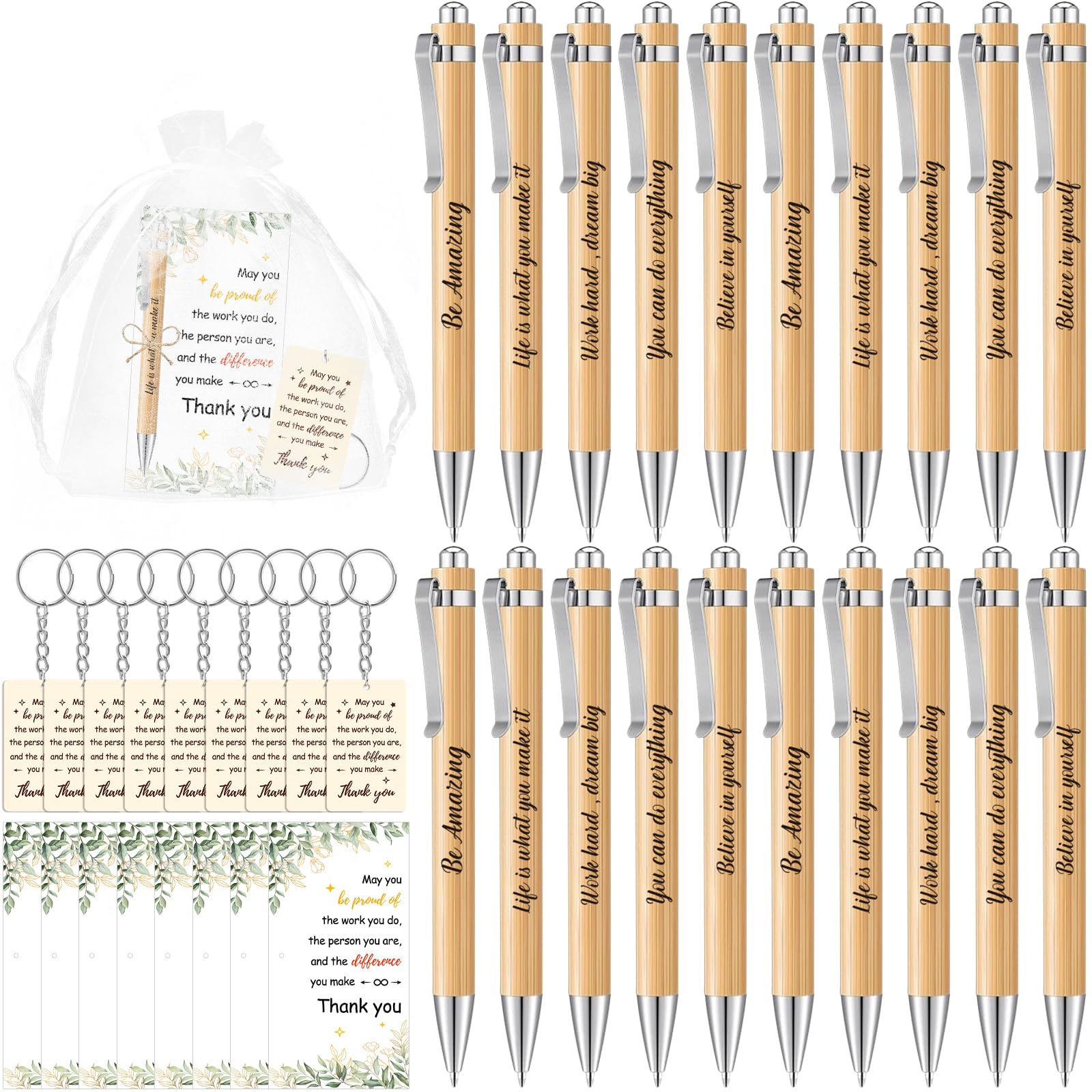 DUSPIRO20 Sets Employee Appreciation Gifts Motivational Thank You Gifts for Colleague Inspirational Pens Keyrings Card Bag Leaving Gift for Teacher Coworker Staff Volunteer Christmas New Year Gift