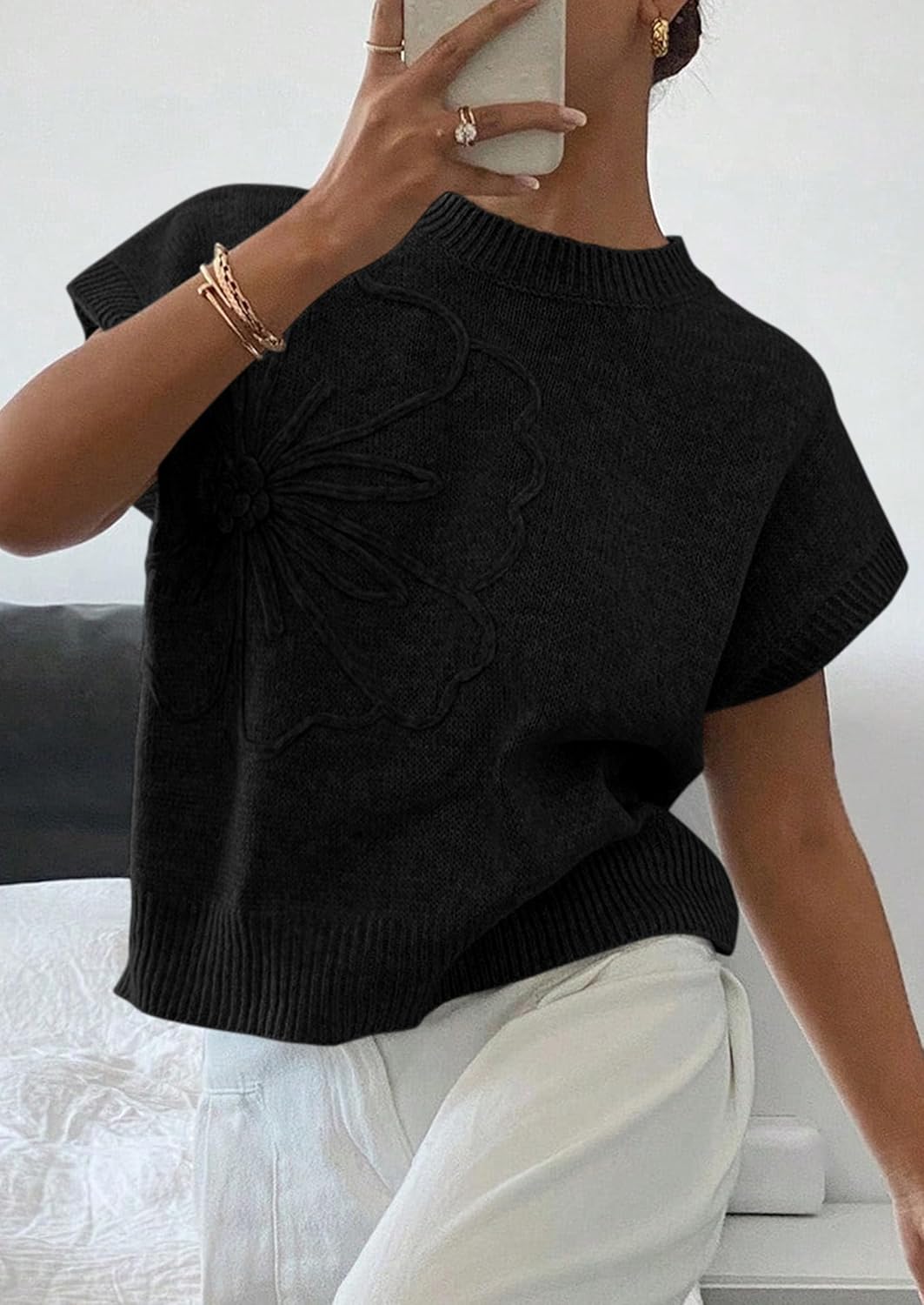 PRETTYGARDEN Women's 2026 Spring Sweater Vest Trendy Flower Knit Short Sleeve Cute Pullover Tank Tops Summer Fashion Clothing - Image 2