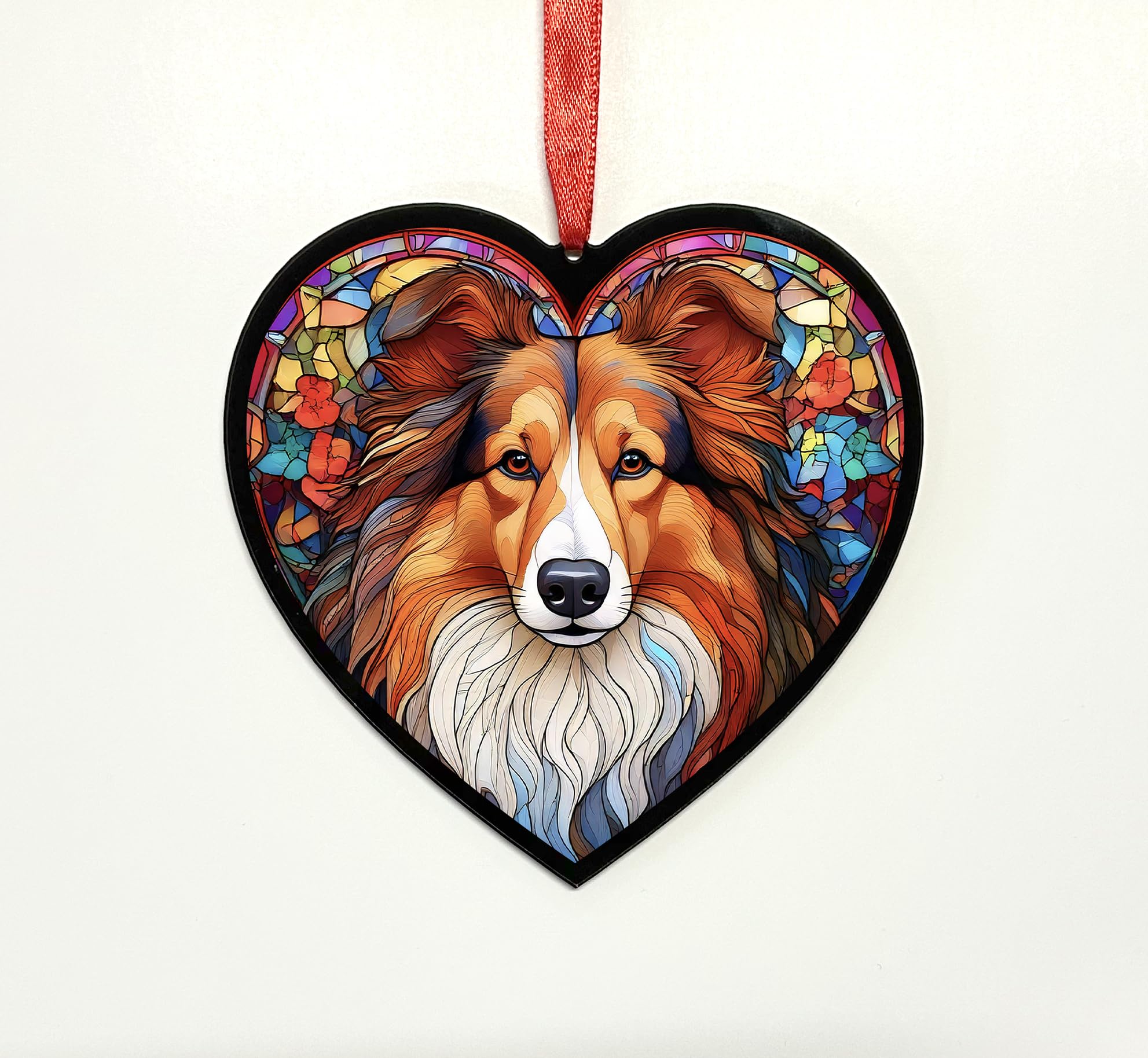Rough Collie Heart Suncatcher - Memorial or Gift for Dog Lovers - 13cm