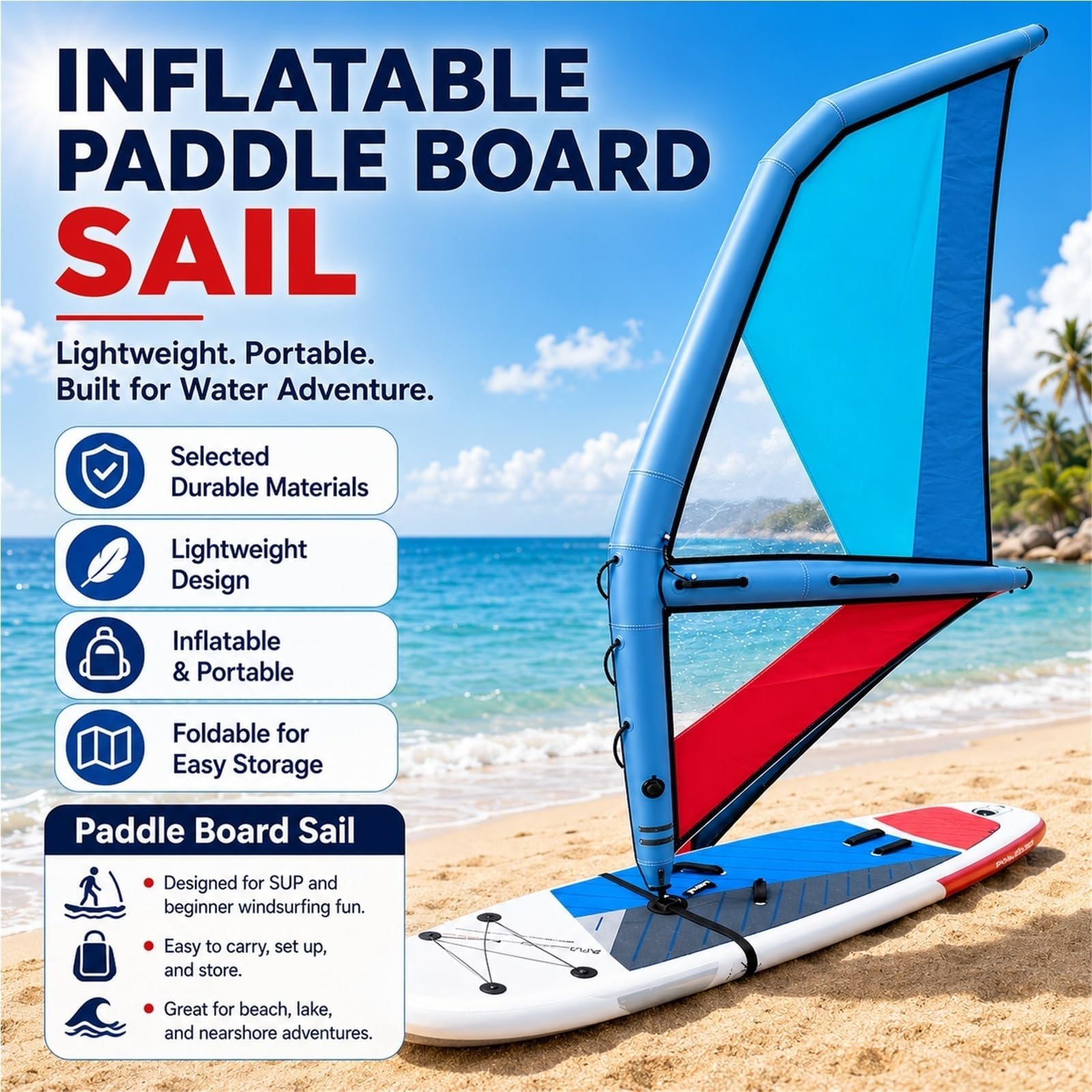 Aufblasbarer Surfflügel, handgehaltenes Windsurfsegel | Um 360° drehbare Basis und Pumpe im Lieferumfang enthalten, for Wingboard-Surfen.