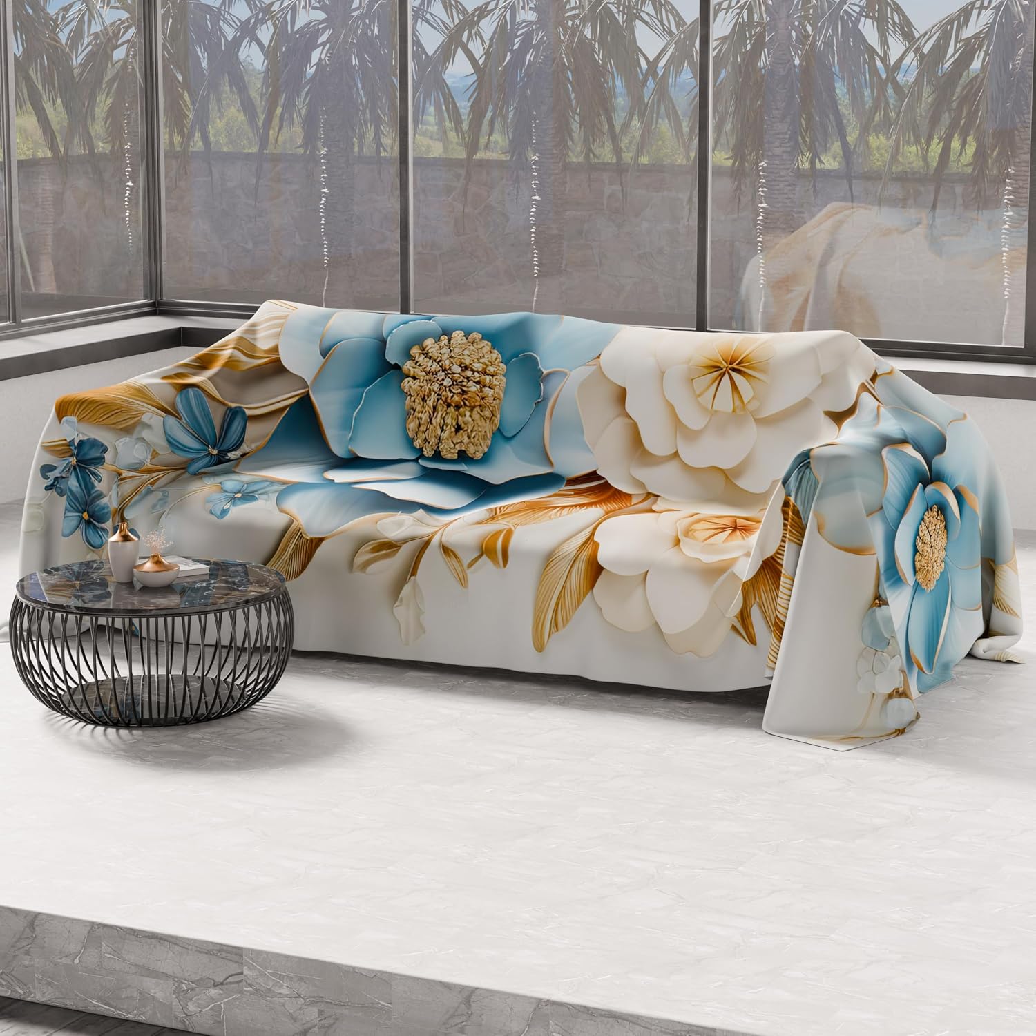 PETTI Artigiani Italiani - Double Bedspread Spring and Summer Lightweight Double Bed Linen Floral Ceramic 03 100% Made in Italy