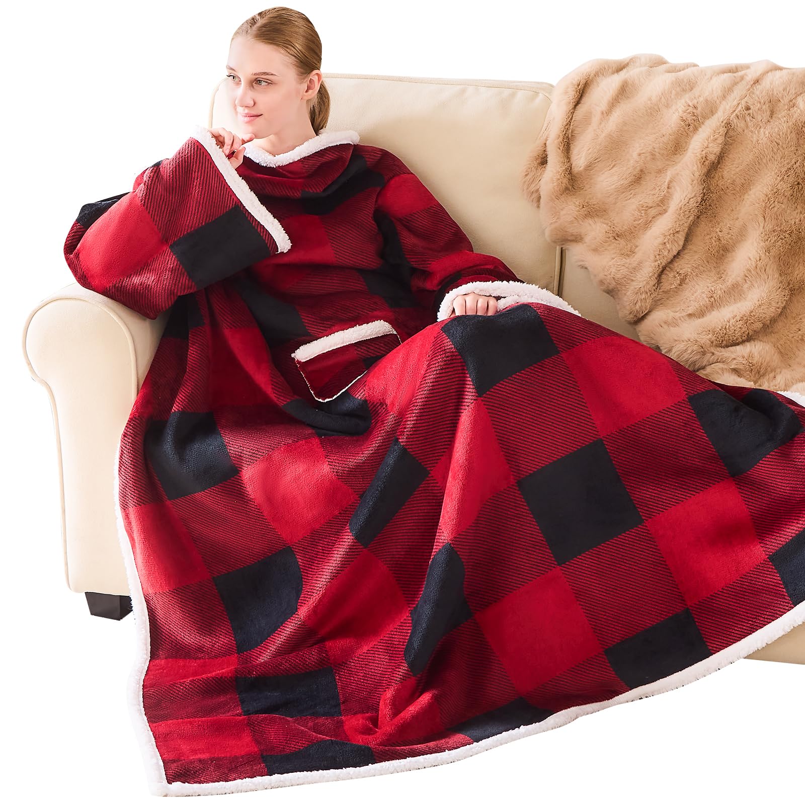 IFNOW Sherpa Wearable Blanket with Sleeves for Women Men Adults, Christmas Birthday Gifts for Women Mom Wife, Cozy Wearable Blanket with Arm and