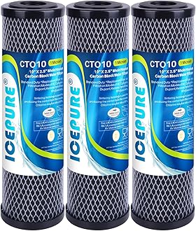 ICEPURE 1 Micron 2.5" x 10" Whole House CTO Carbon Sediment Water Filter Cartridge Compatible with DuPont WFPFC8002, WFPFC9001, SCWH-5, WHCF-WHWC, WHCF-WHWC, FXWTC, CBC-10, RO Unit, Pack of 3