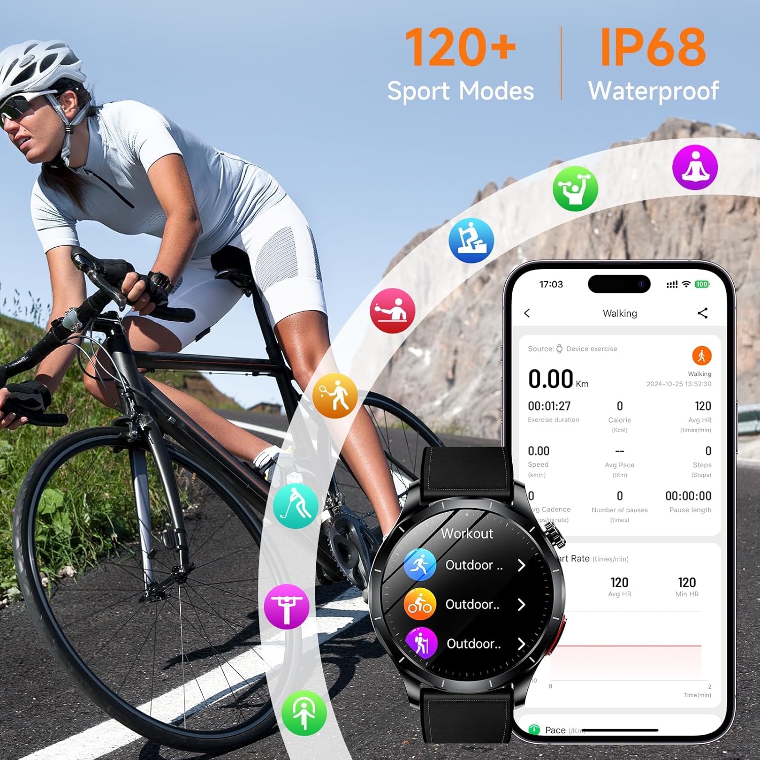 Smart Watch for Men Women, 1.43 AMOLED HD Health Watch with Answer/Make Call 24H Heart Rate Blood Pressure SpO2 Stress Sleep Monitor SOS Call Fitness Watch (Black Leather)