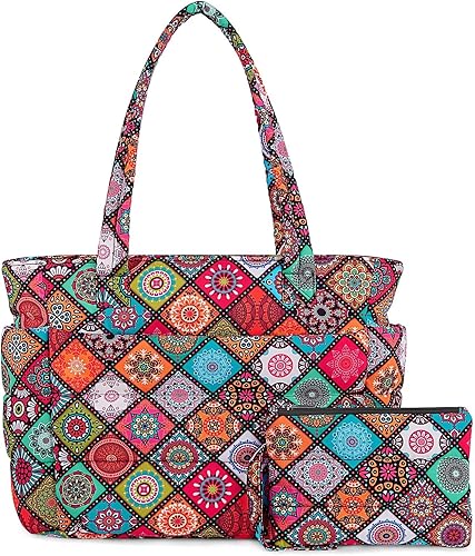 Miniatura 38 de TOPDesign Bolsa Tote Acolchada para Mujer, Bolso de Mano Ligero Inflado con Compartimentos, Bolsa de Hombro Acolchada para Trabajo, Viajes, Gimnasio