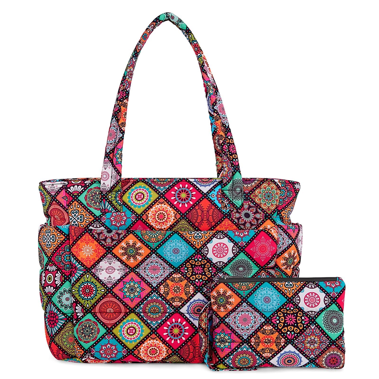 TOPDesign Puffer Tote Bag für Frauen, leichte Puffy Handtasche mit Fächern, gesteppte Schultertasche für Arbeit, Reisen, Fitnessstudio