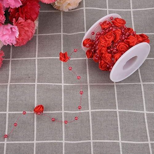 Miniatura 5 de 32.8 ftroll 0.118 in Rose Artificial Pearl Wire Beads Garland String Decoración de la boda, cuentas de cristal de imitación (rojo)