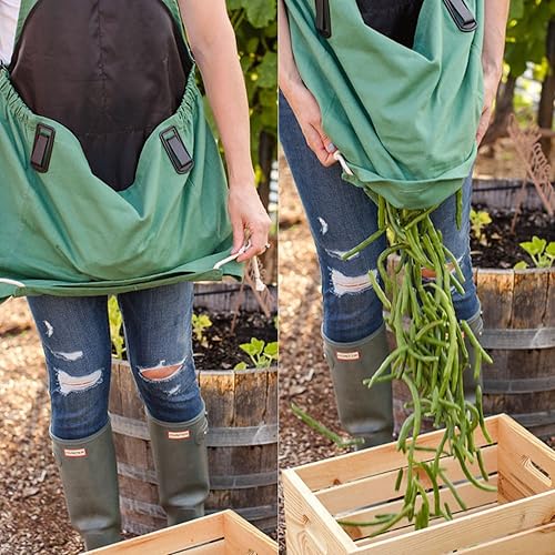 Miniatura 9 de Roo - Delantal de jardinería con bolsillos y cosecha, bolsa de recogida, ajustable, resistente al agua, lavable, lona de algodón