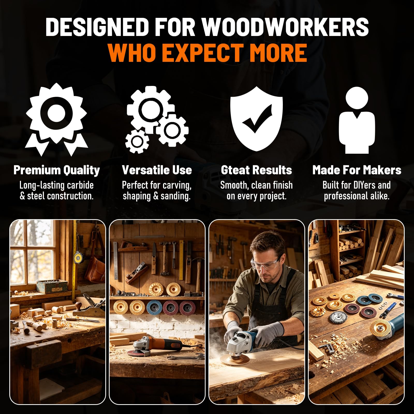 Wood Carving Disc Set for Angle Grinder - 15 Piece -6