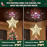 Vista 2 de Christmas Tree Topper, Christmas Star Tree Topper Built-in LED Rotating Lights, Plug in 3D Golden Glittered Star Tree Topper for Xmas Party Holiday