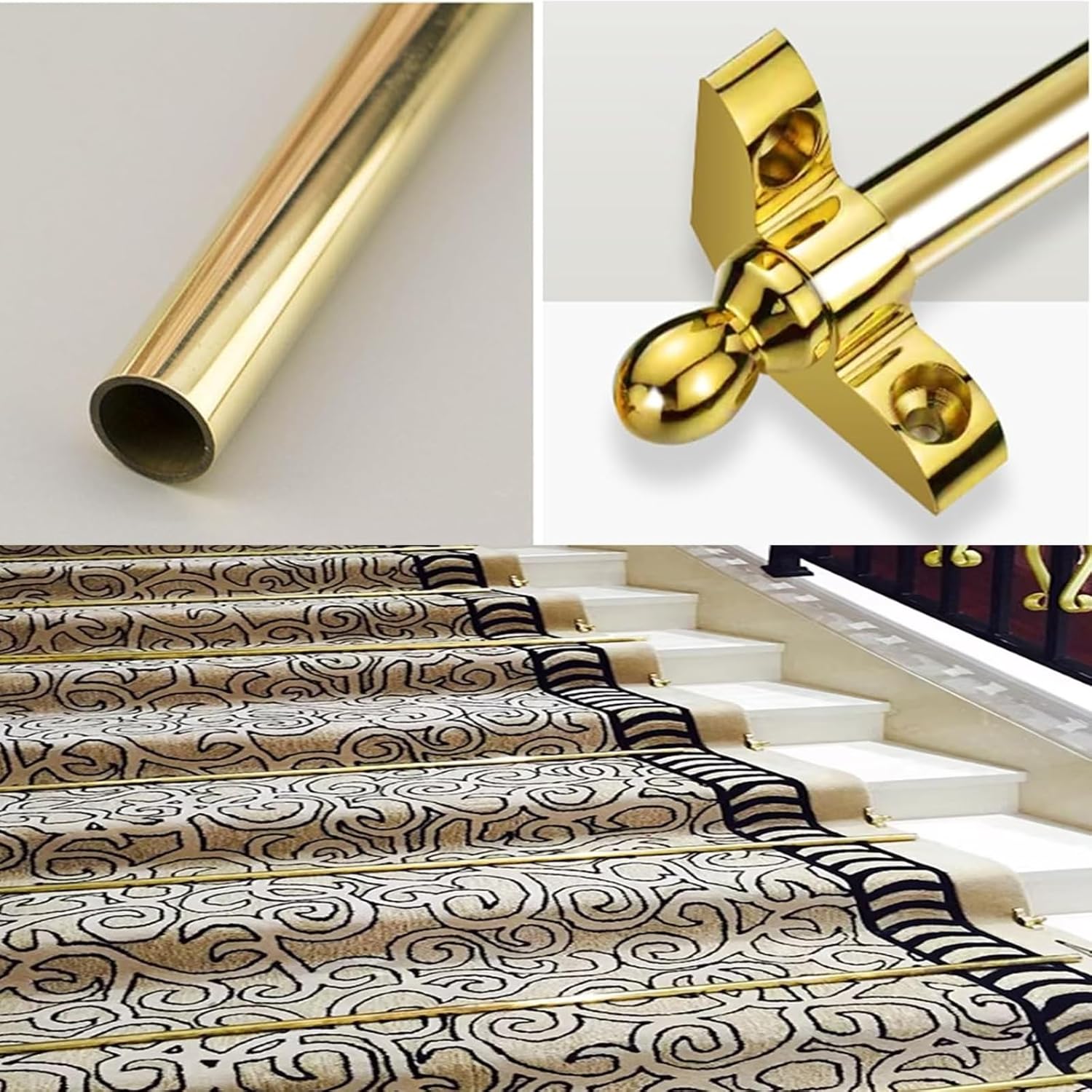 Brass Stair Rods for Carpe Runners, Decorative Rug with Finials, 28/30/36/39 Inch Indoor Hardware Gold Bright Tubular for(12pcs,32in)