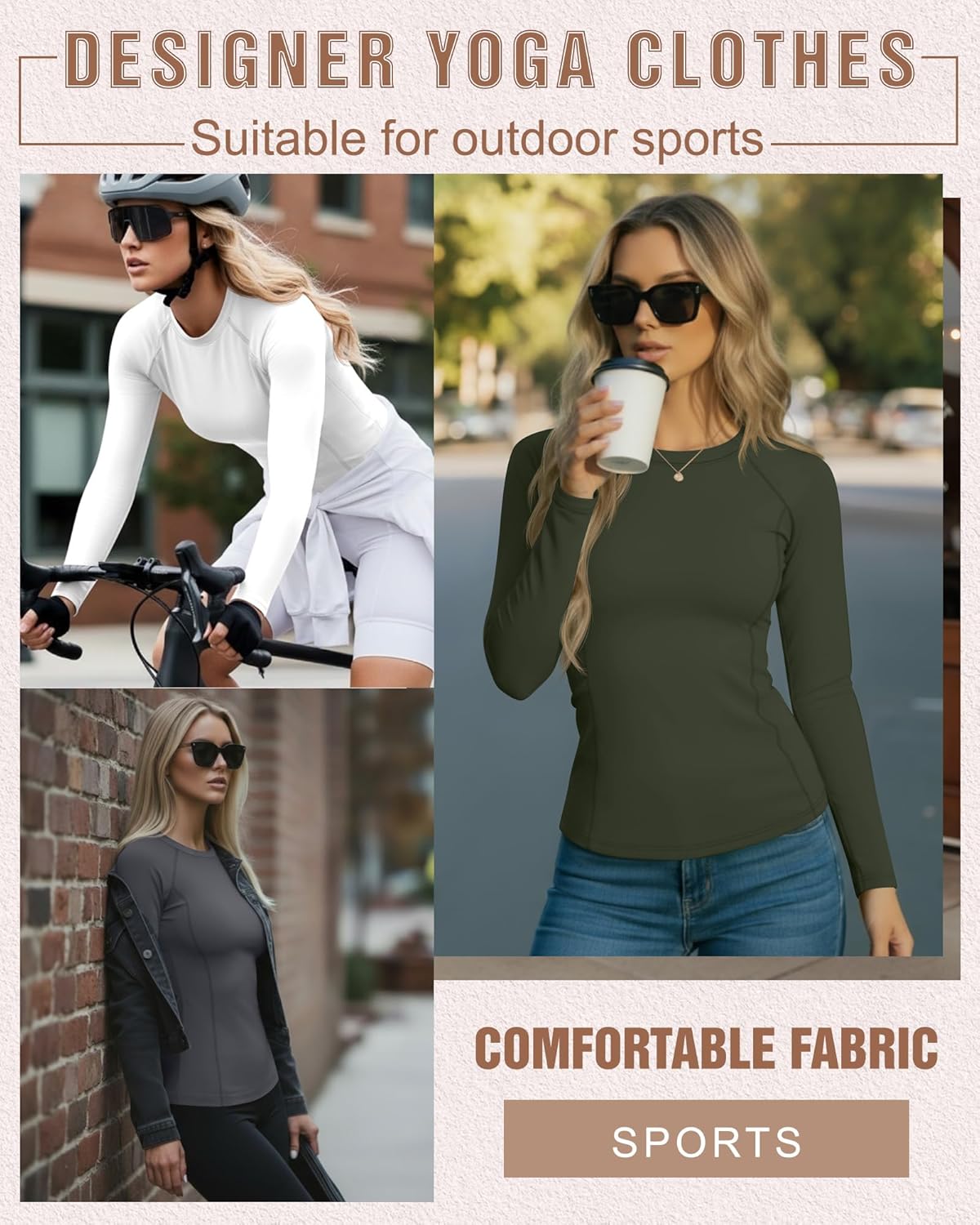 4 Pack Women's Compression Shirts Long/Short Sleeve Workout Yoga Tops Raglan Crewneck Athletic Gym Slim Base Layer - Image 4