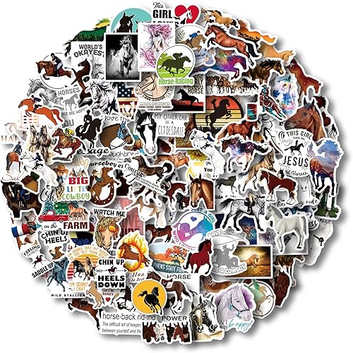 AOWDIAO Paquete de 100 calcomanías de caballo, calcomanías de vinilo impermeables para botella de agua, laptop, recuerdos de fiesta de caballos y
