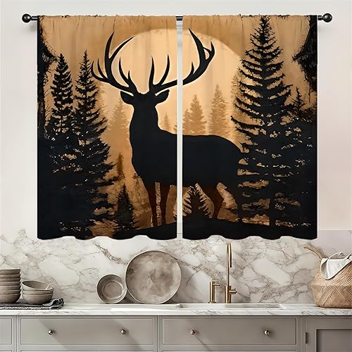 Miniatura 45 de Rusitc - Cortinas de cocina de algodón para granja, 27.5 pulgadas de ancho x 39 pulgadas de largo, 2 paneles con bolsillo para barra, estilo retro,