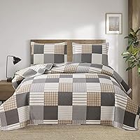 Vista 13 de Ycosy Juego de edredón a cuadros tamaño King, edredones de retazos, ropa de cama a cuadros, colcha reversible, colcha ligera, juego de cama