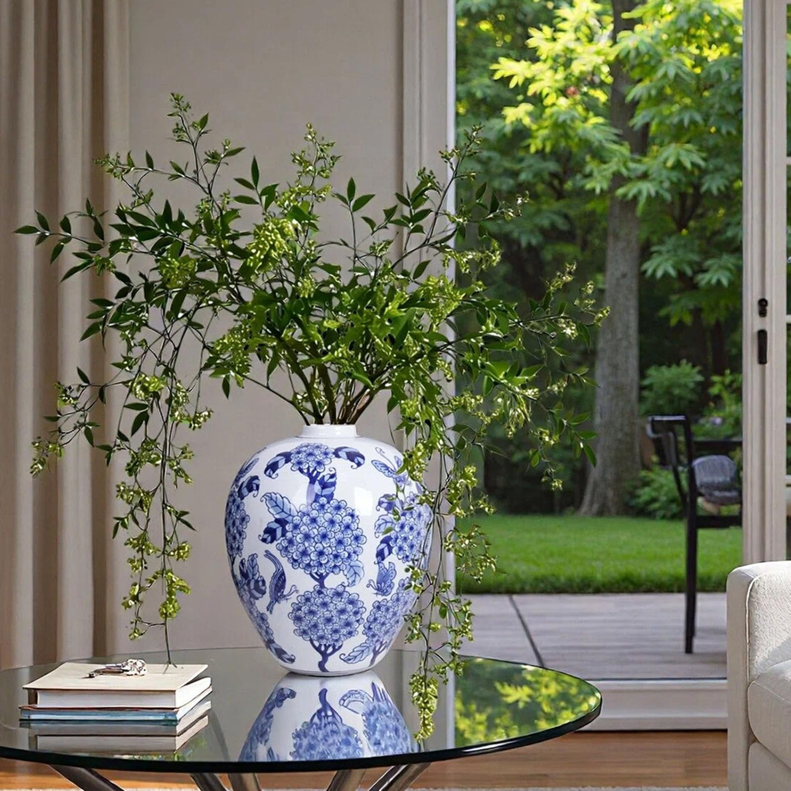Vintage niebiesko-biały wazon porcelanowy, ręcznie wykonana chińska ceramiczna urna na kwiaty do wiejskiego wystroju Boho, dekoracyjny wazon do półki w przedpokoju stolik kawowy,B