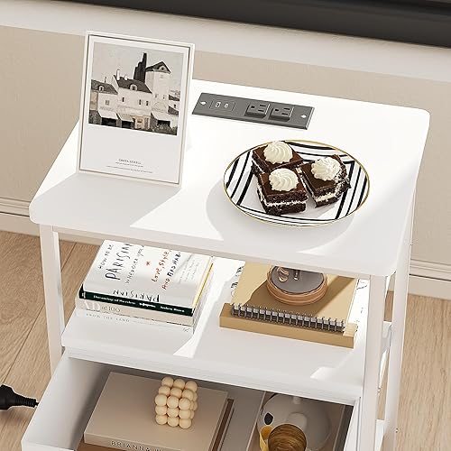 Miniatura 31 de VECELO Mesitas de noche, mesas auxiliares modernas, mesita de noche con cajón y estante de almacenamiento para dormitorio, sala de estar Retro