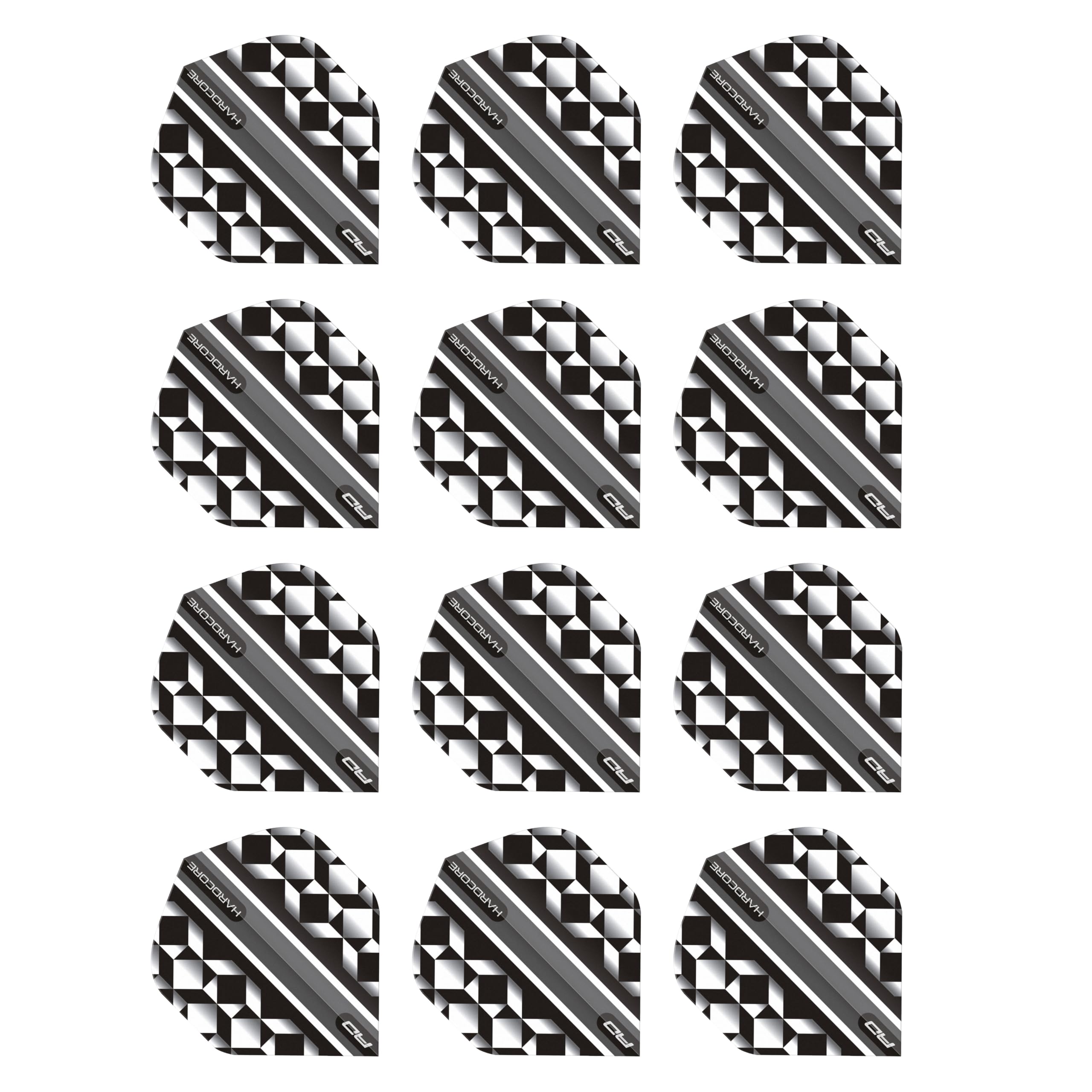 RED DRAGON Hardcore Radical White & Black Geometric Dart Flights - 4 Sets Per Pack (12 Dart Flights in total)