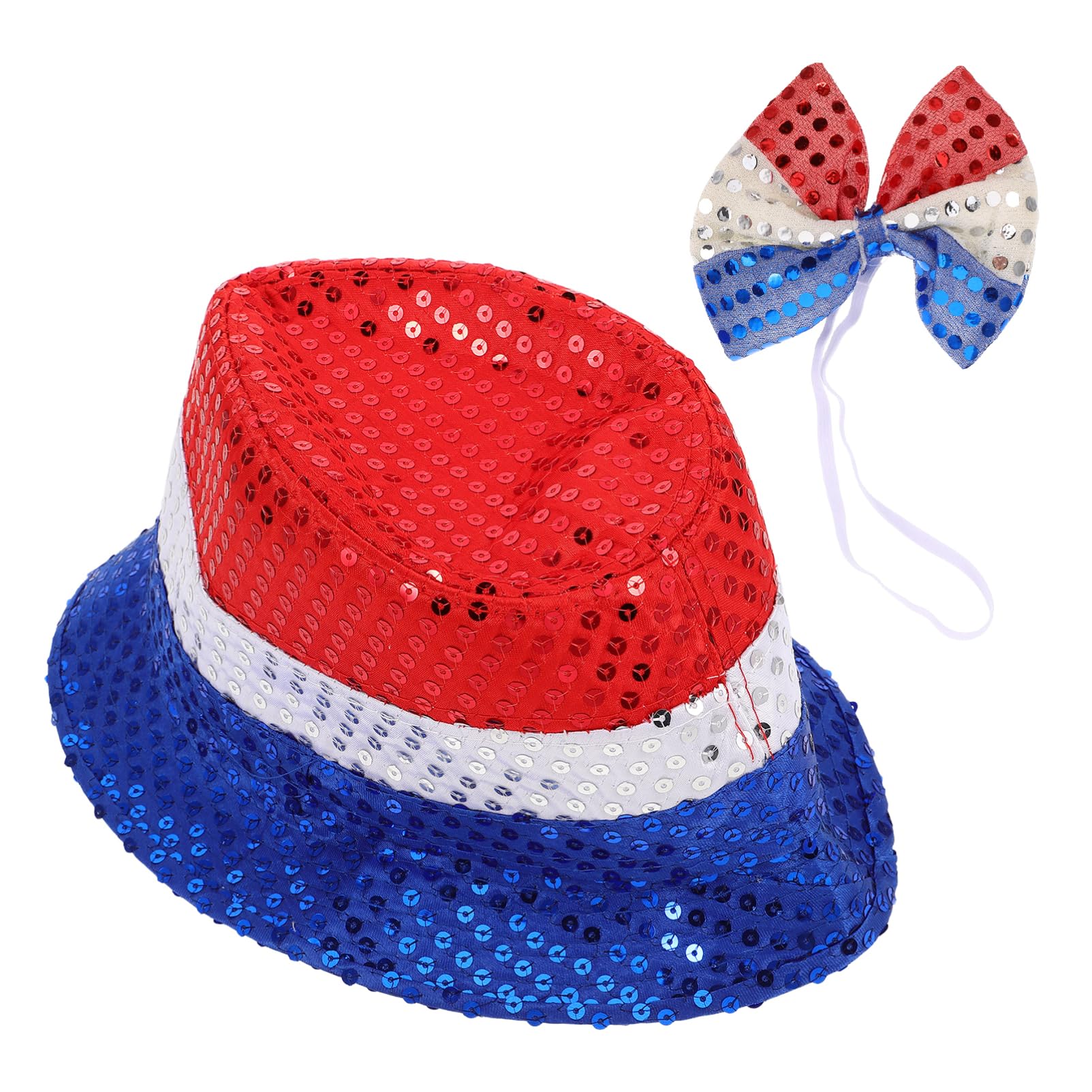 FRCOLOR 1 Set Patriotic Hat and Bow Tie Independence Day Costume Accessories for Men and Women for 4th of July Memorial Day and Festive Events