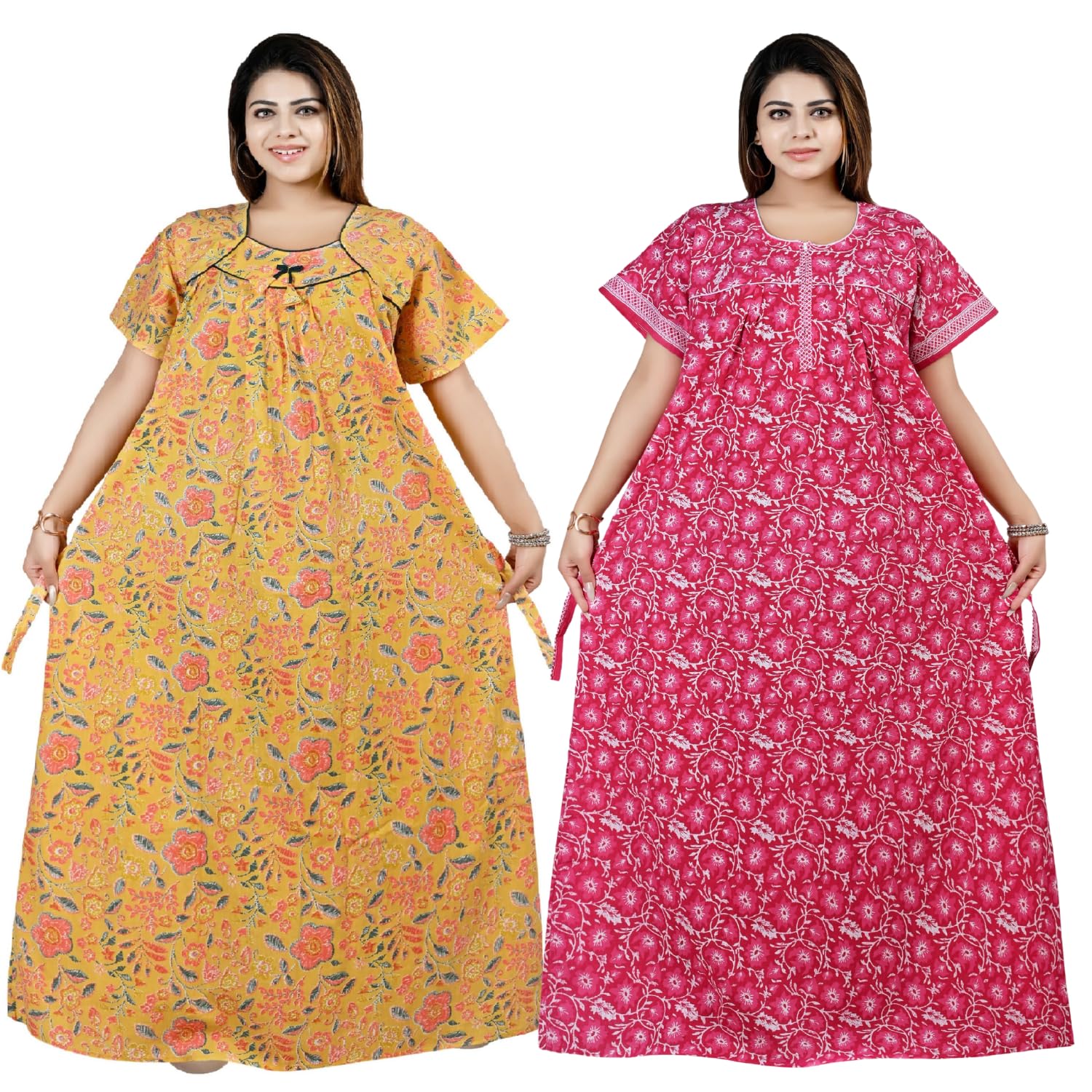 Cotton Nighty Maxi Plus Size Women | Floral Printed Full Length Cotton Night Gown | Soft, Breathable Nightwear Loose Fit Nighty XXL-4XL (Pack of 2)-picture-30