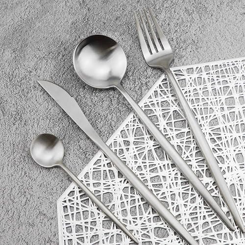 Miniatura 40 de Gugrida - Juego de cubiertos de lujo de 24 piezas de acero inoxidable 18/10 con acabado satinado, cubiertos de vajilla incluye cuchillo, tenedor