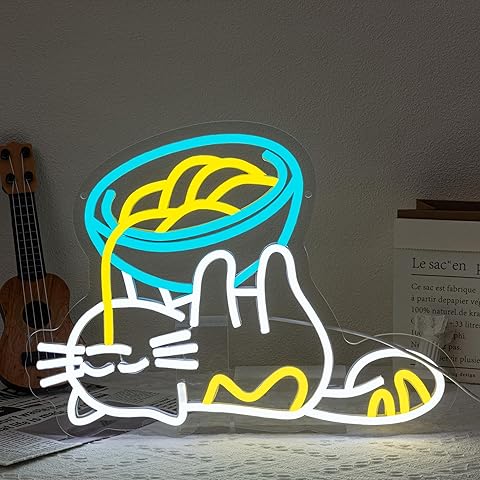 Ramen Cat Neon Sign for Wall Decor Cat Neon Light Ramen Neon Signs Colorful LED Neo...