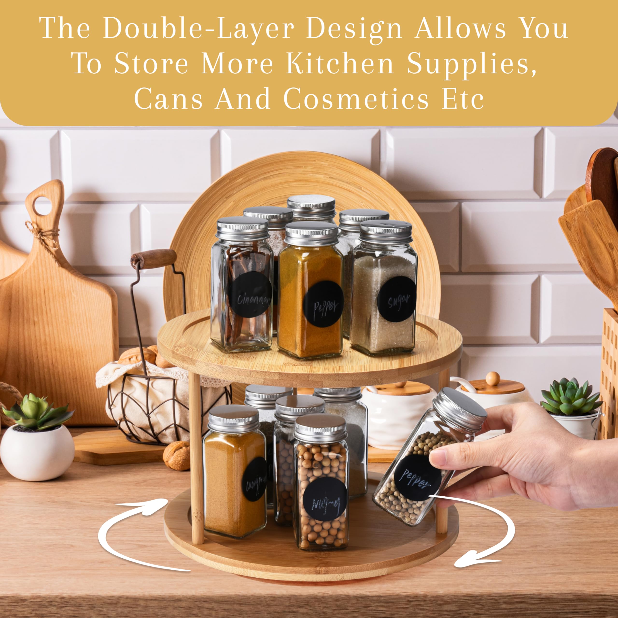 Lazy Susan Drehteller Aus Bambus – Ø 25,2 Cm, Drehbares Organizer Für Gewürze, Küche & Kühlschrank