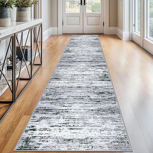 Miniatura 145 de Alfombra moderna abstracta de 2 x 6 pies, alfombra de pasillo lavable gris negro multi para cocina, antideslizante, suave, alfombra delgada de Gris