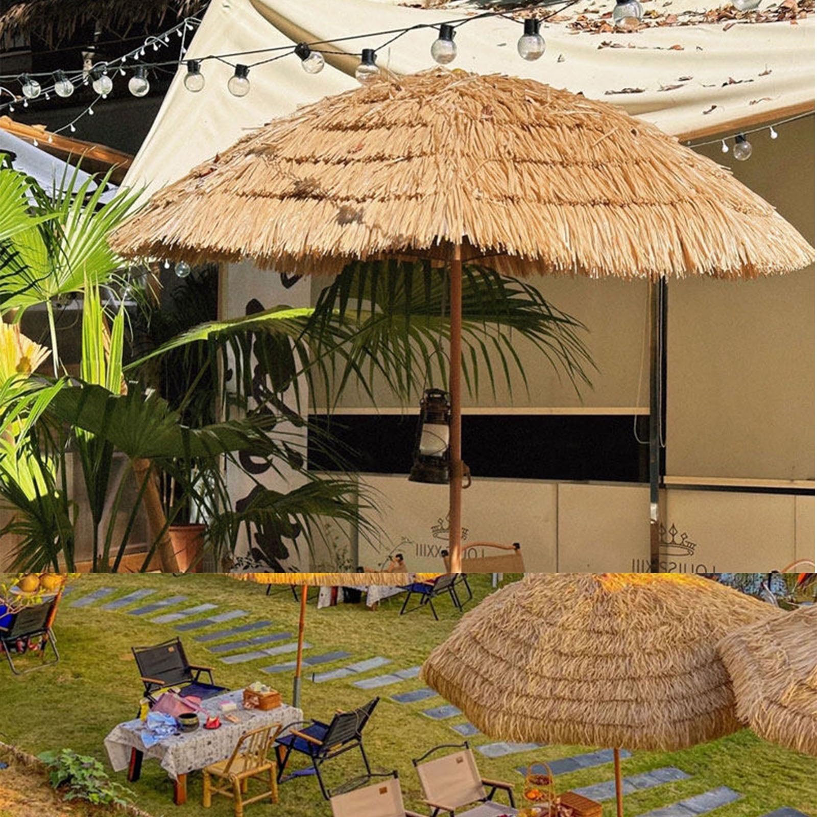Parasol kempingowy na plażę, parasol z imitacji trawy, łatwy do przenoszenia, parasol kryty strzechą na kwatery prywatne, 160 * 190 cm.