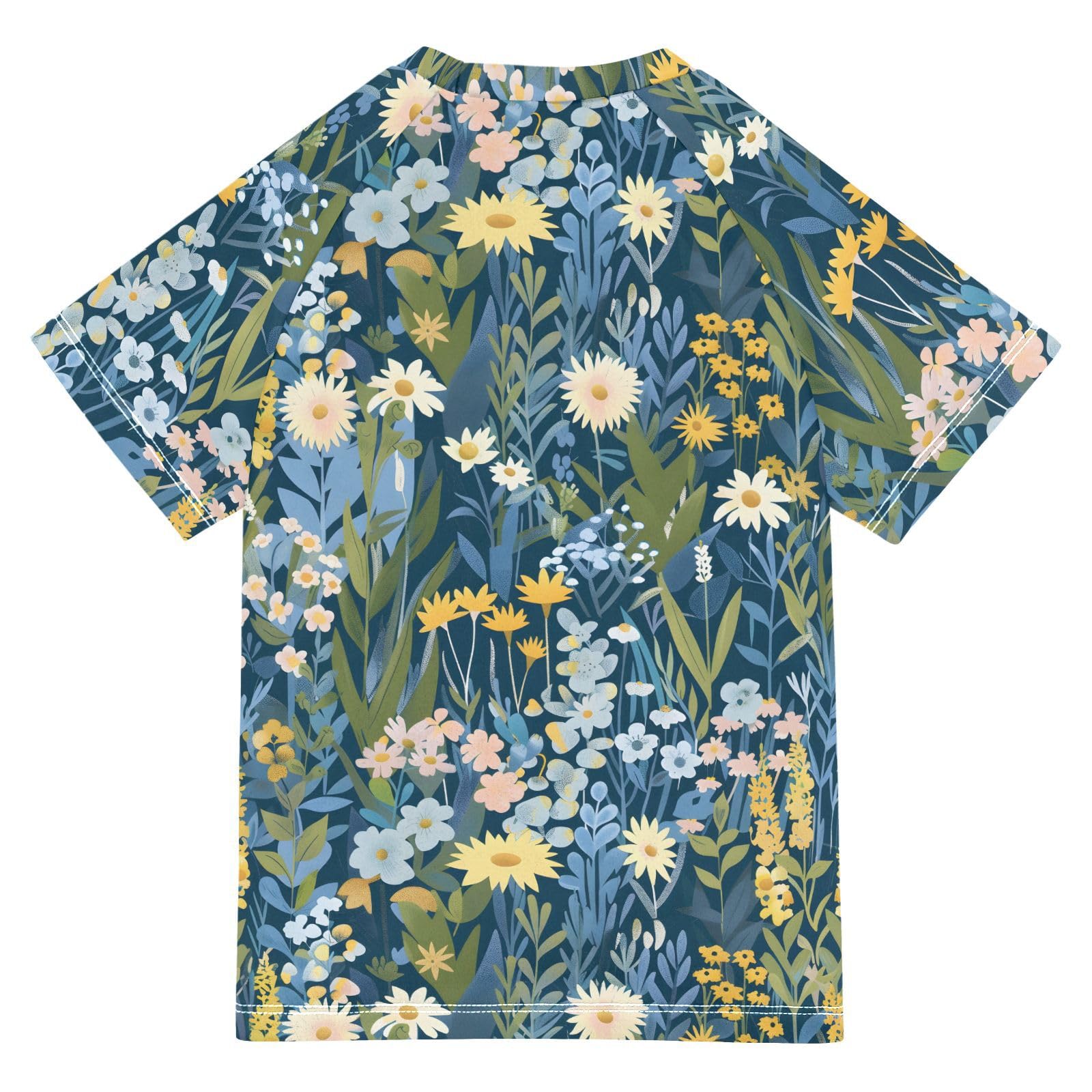 Boys Rash Guard Short Sleeve Swim Shirts for Boys Floral Field Garden Sun Protection 7-8T