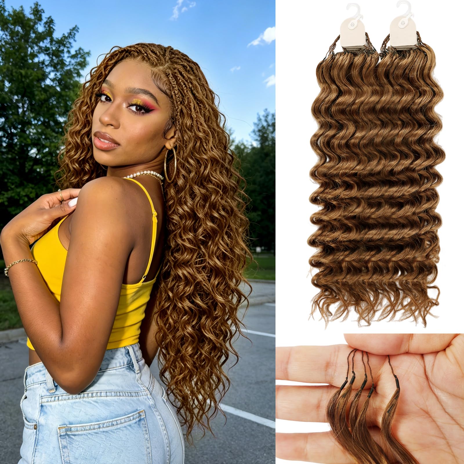 Feather Brazilian Virgin Human Hair Deep Wave Crochet Extensions