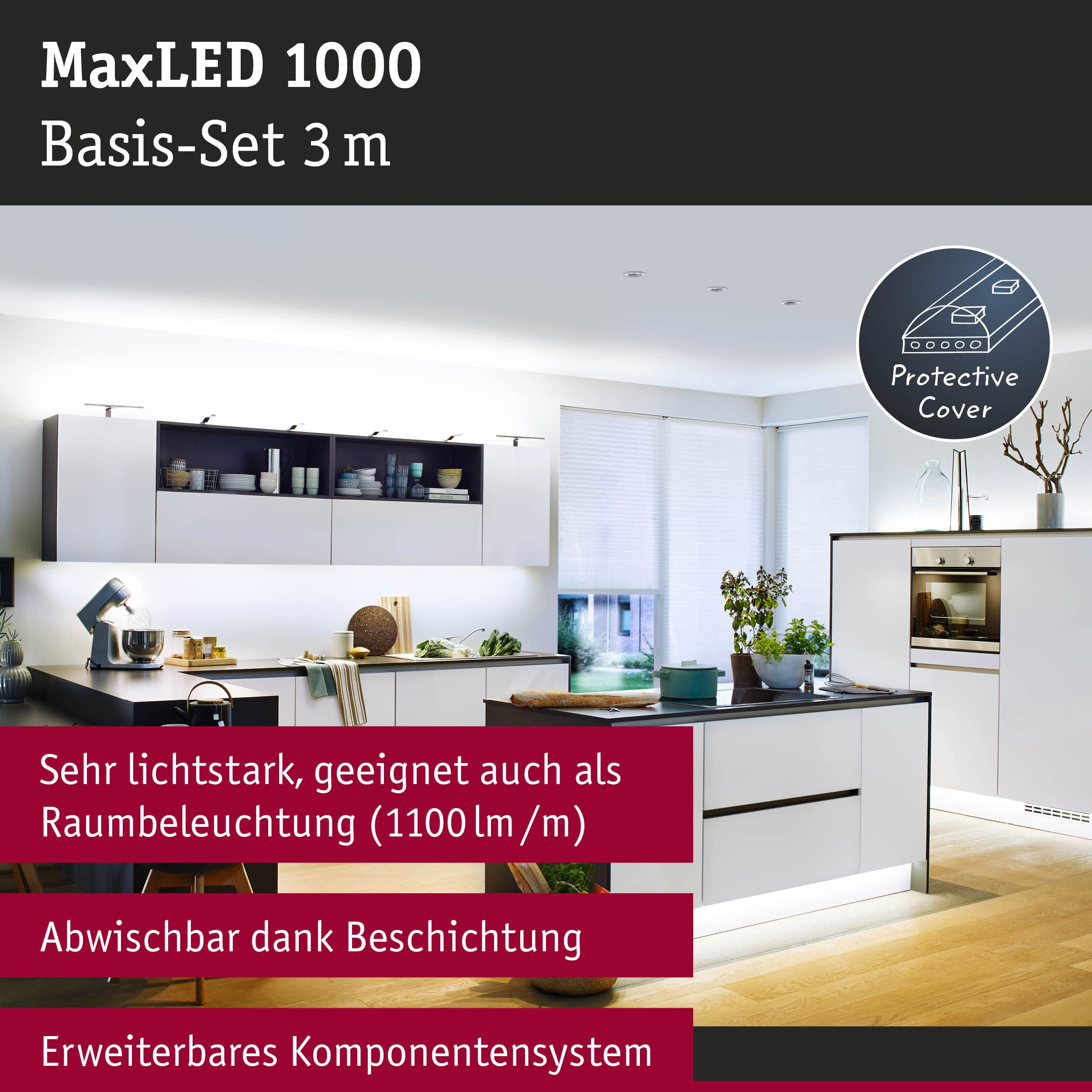 Paulmann 70669 Juego básico strip LED MaxLED 1000 3 m 6500 K blanco diurno strip LED con recubrimiento 34 W tira de luz 3300 lm 432 LED 230/24 V 60 VA