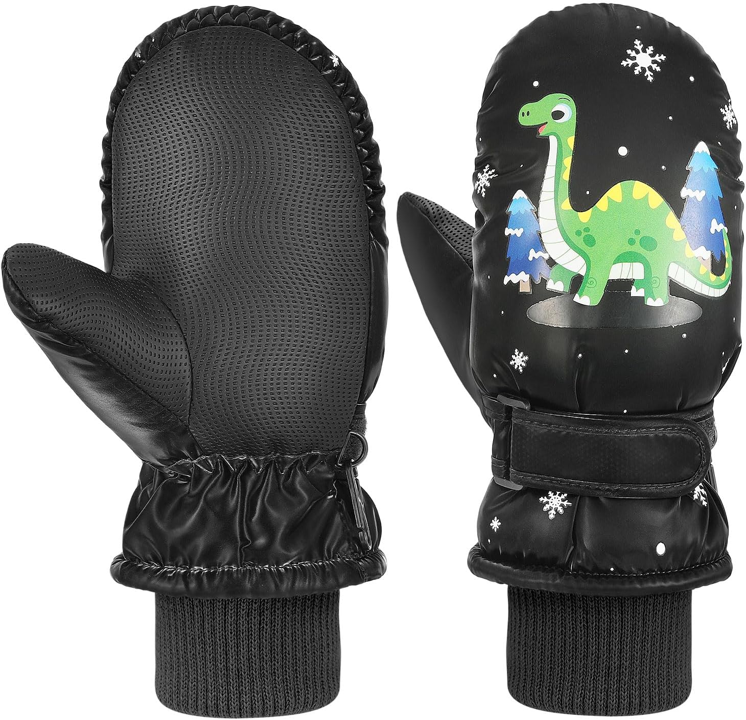 MoKo Toddler Winter Mittens, Warm Coral Fleece Gloves with Linking Buckles Waterproof Ski Gloves for Girls Boys 5-10 Years