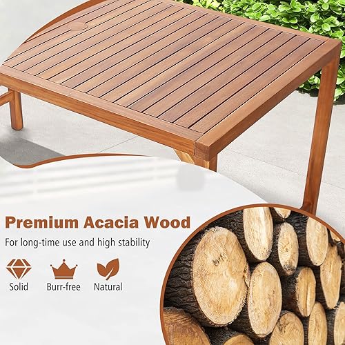 Miniatura 6 de Tangkula Mesa de comedor rectangular para exteriores, mesa de madera de acacia con agujero para sombrilla de 2 pulgadas, amplia mesa de listones