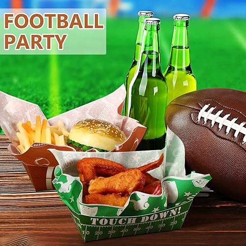 Miniatura 4 de 100 piezas de suministros de fiesta de fútbol de 1.1 libras, 50 bandejas de papel para servir barcos con 50 papeles de forro resistentes a la grasa,