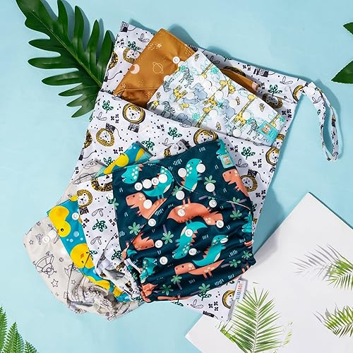 Miniatura 4 de ALVABABY 6 fundas para pañales de tela y 1 bolsa húmeda y seca, lavable y reutilizable para pañales preplegado con bolsa multifuncional