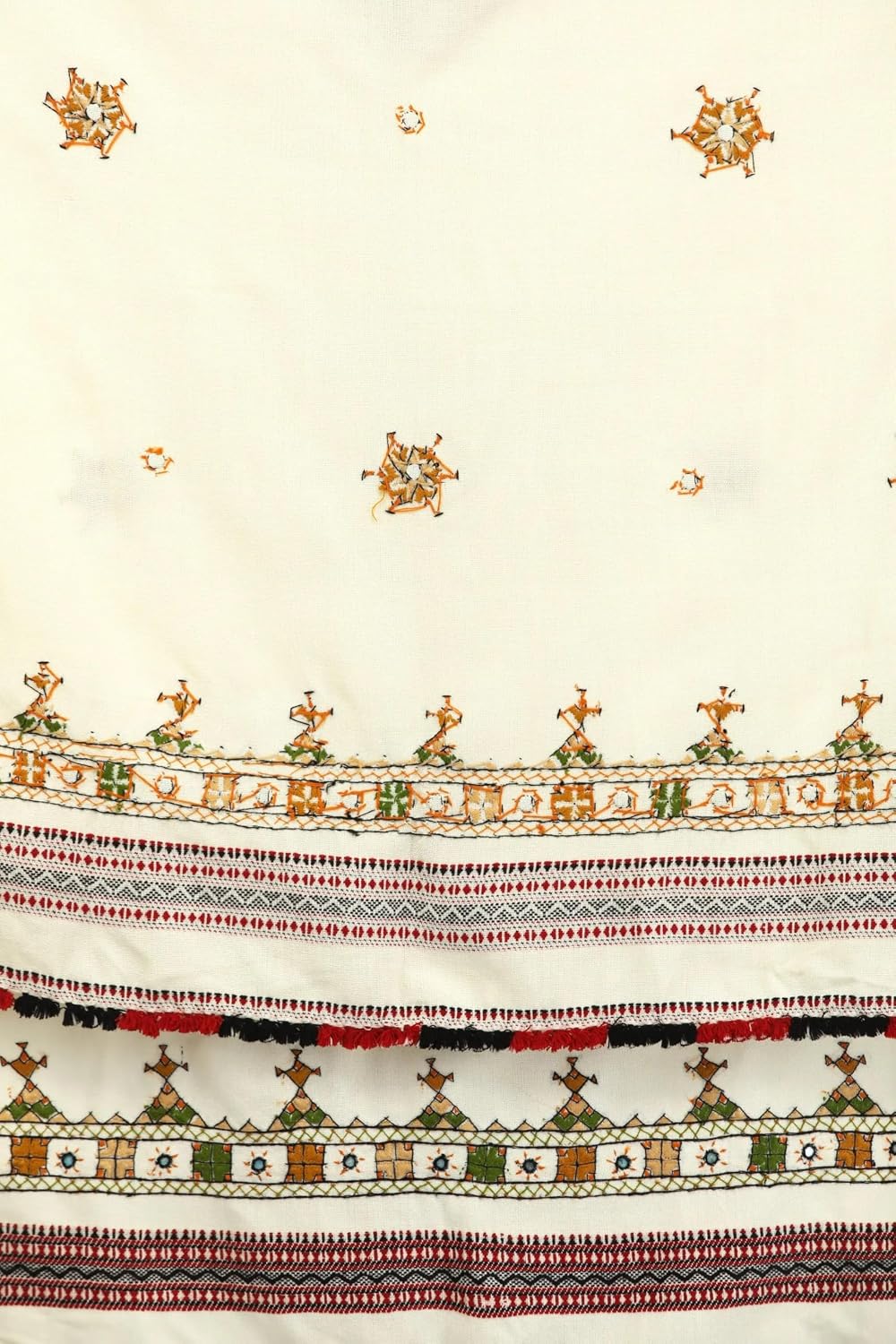 Exotic India Women's Pure Wool Shawl from Kutch with Central Embroidered Chakra and Mirrors Ethnic Design Stole, Scarves