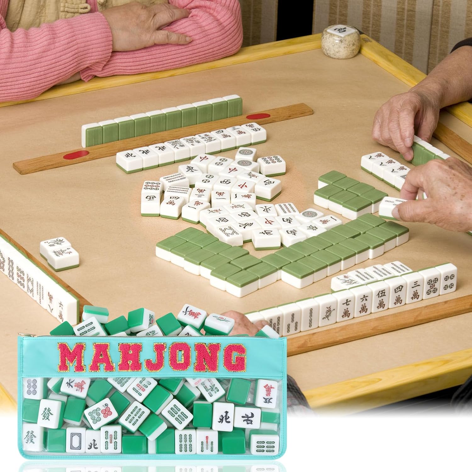 Empty Mahjong Bag Waterproof Tile Zippered Case with Letters American Mahjong Tile Bag PVC Clear Mah Jong Lover Gift, Case Only (Blue)