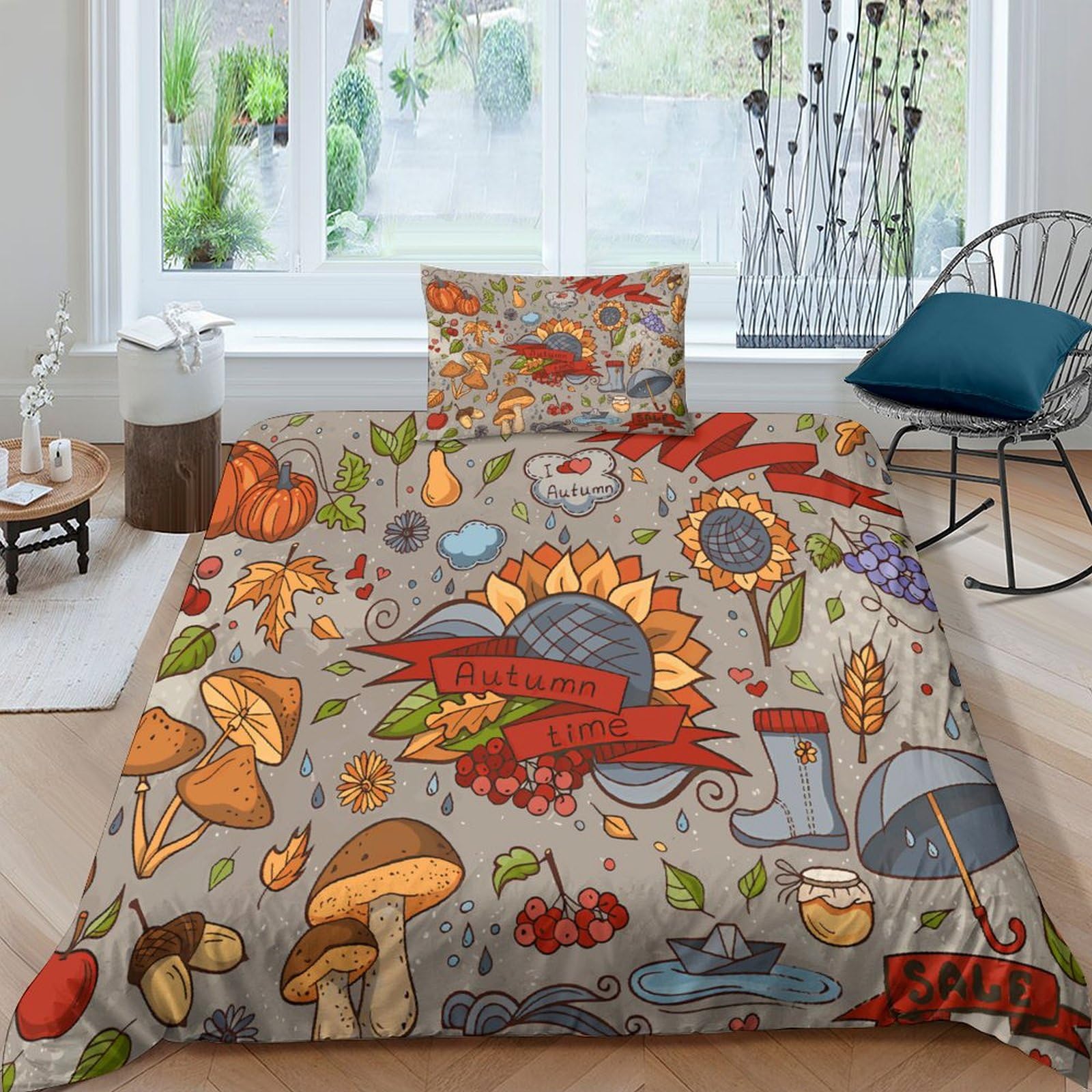 Housses de couettes champignons citrouille parure de lit 3D single 135x200cm