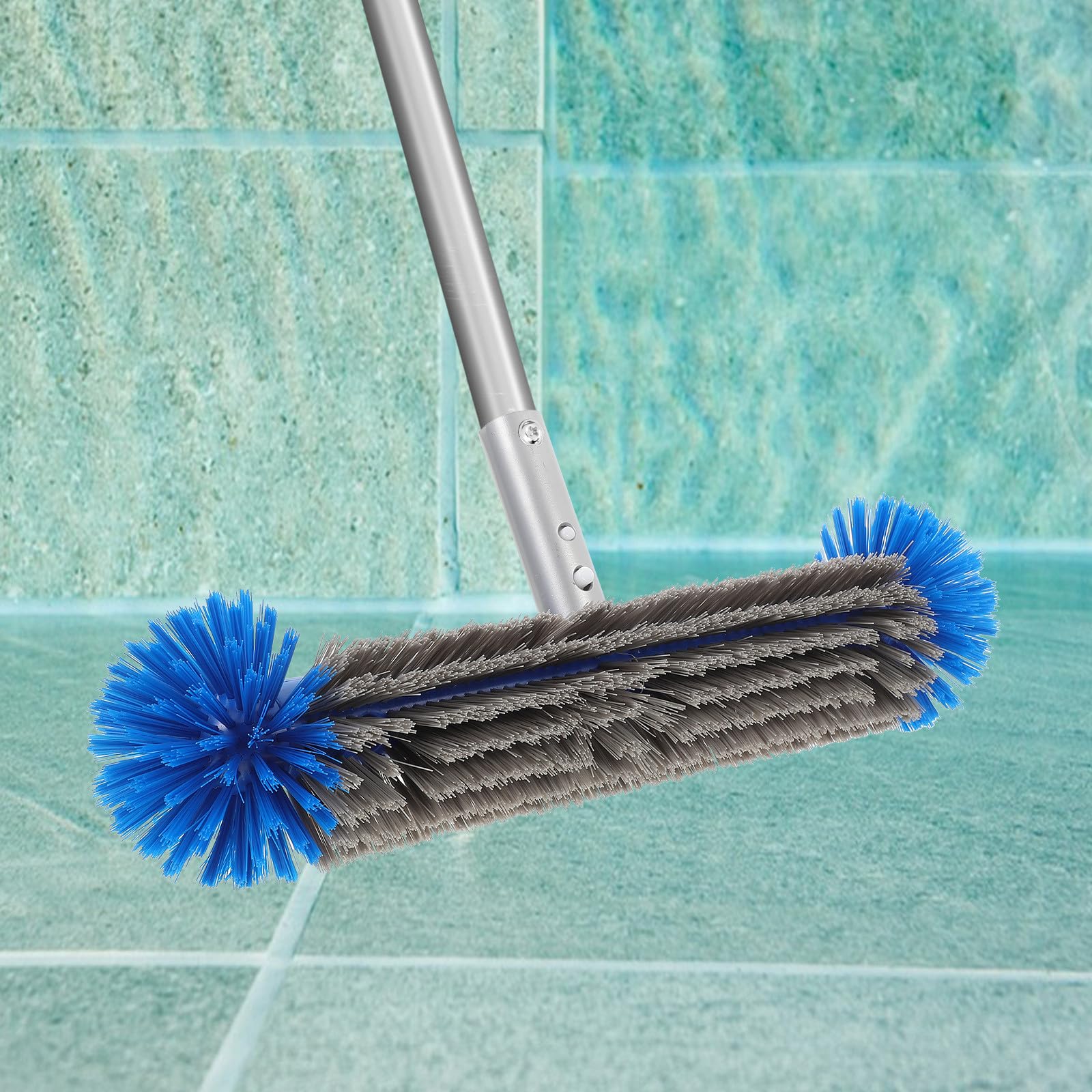 Ciieeo Cepillo para Fregar Pisos y Escalones de Piscina con Mango Ergonómico y Cabezal de Nylon y Aluminio Adecuado para Limpieza en Fiesta Verano