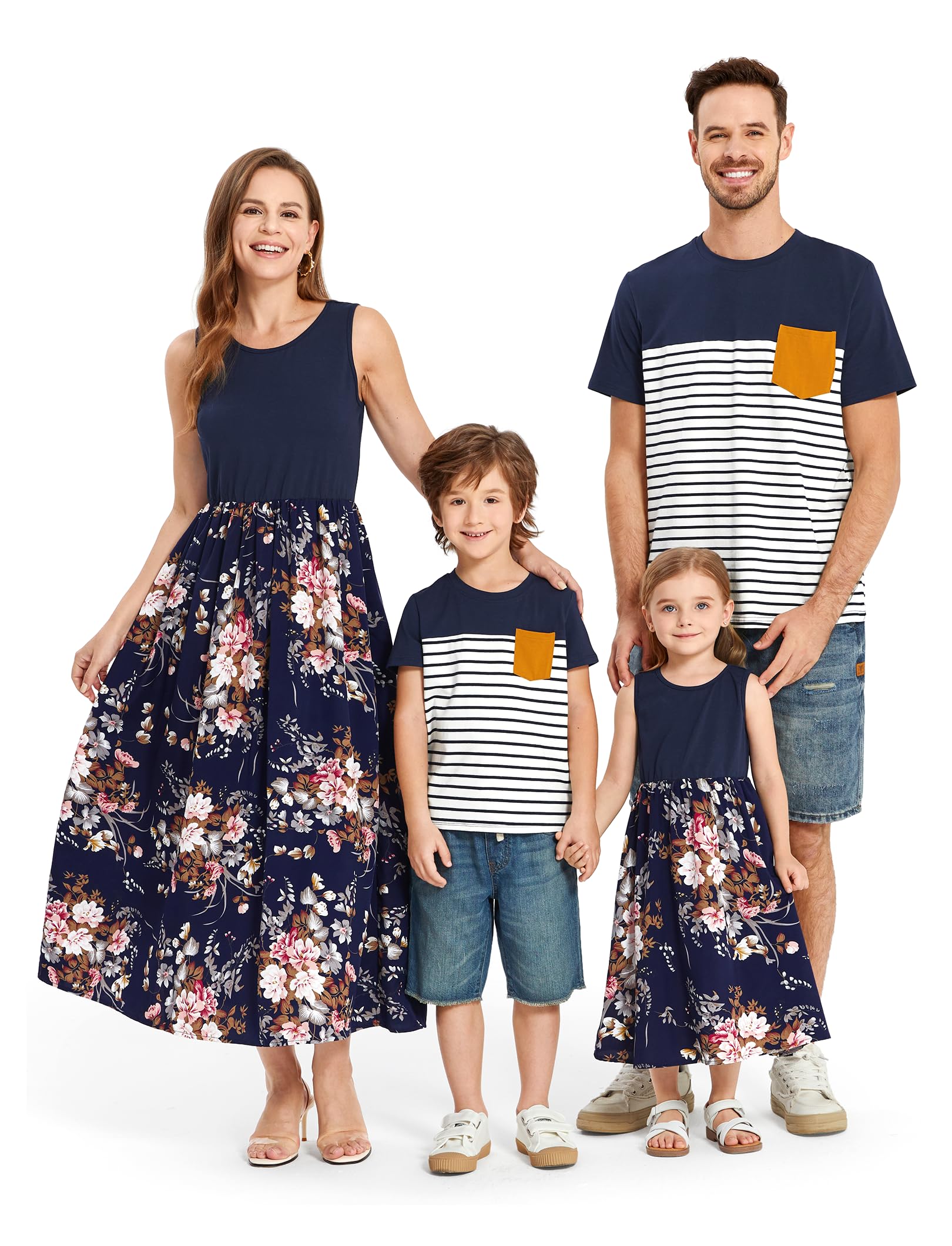 PATPAT Family Matching Outfits Mommy and Me Dresses Tropical Boho Floral Tank Maxi Dresses and T-Shirts Matching Sets