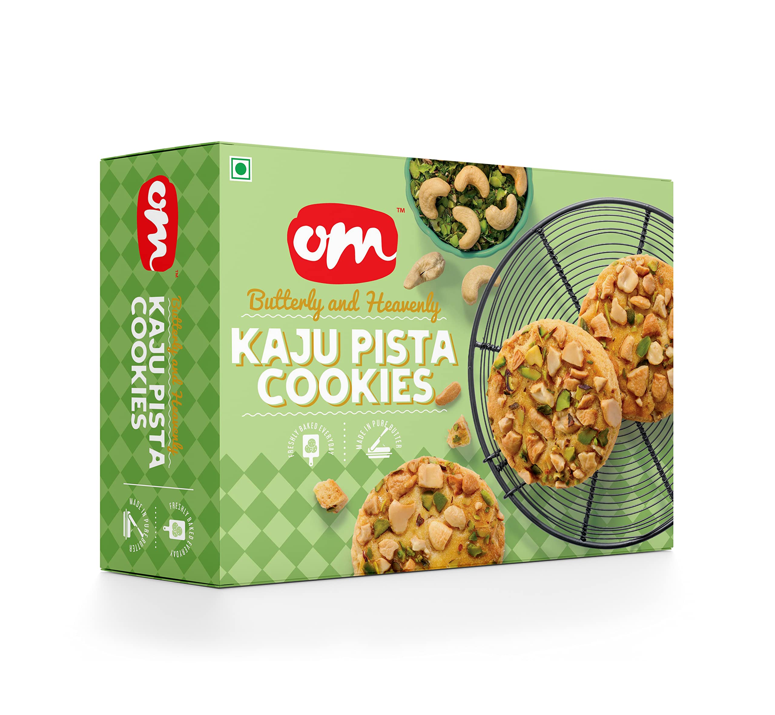 Om Sweets & Snacks Kaju Pista Cookies | Rich in Taste and Nutrition | Healthy Cookies Biscuits | Authentic Taste & Quality | Natural & Preservatives Free | Biscuits | New year Gifts | 350 g